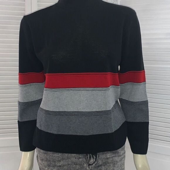 Vintage Black Red Striped Mock Neck Sweater Women’s Size Medium - Picture 5 of 14